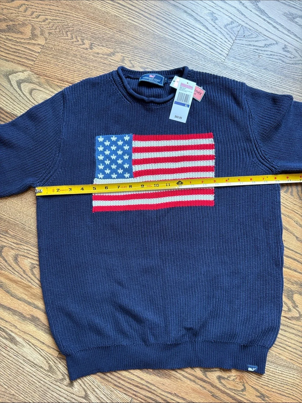 NWT Vineyard Vines Navy Cotton Rollneck Sweater with American Flag Knit